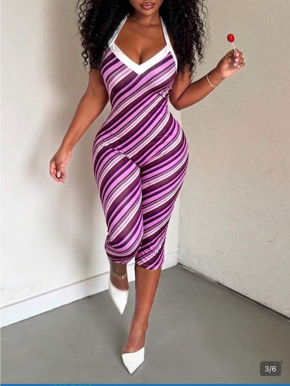 Purple Striped Halter Capri Jumpsuit